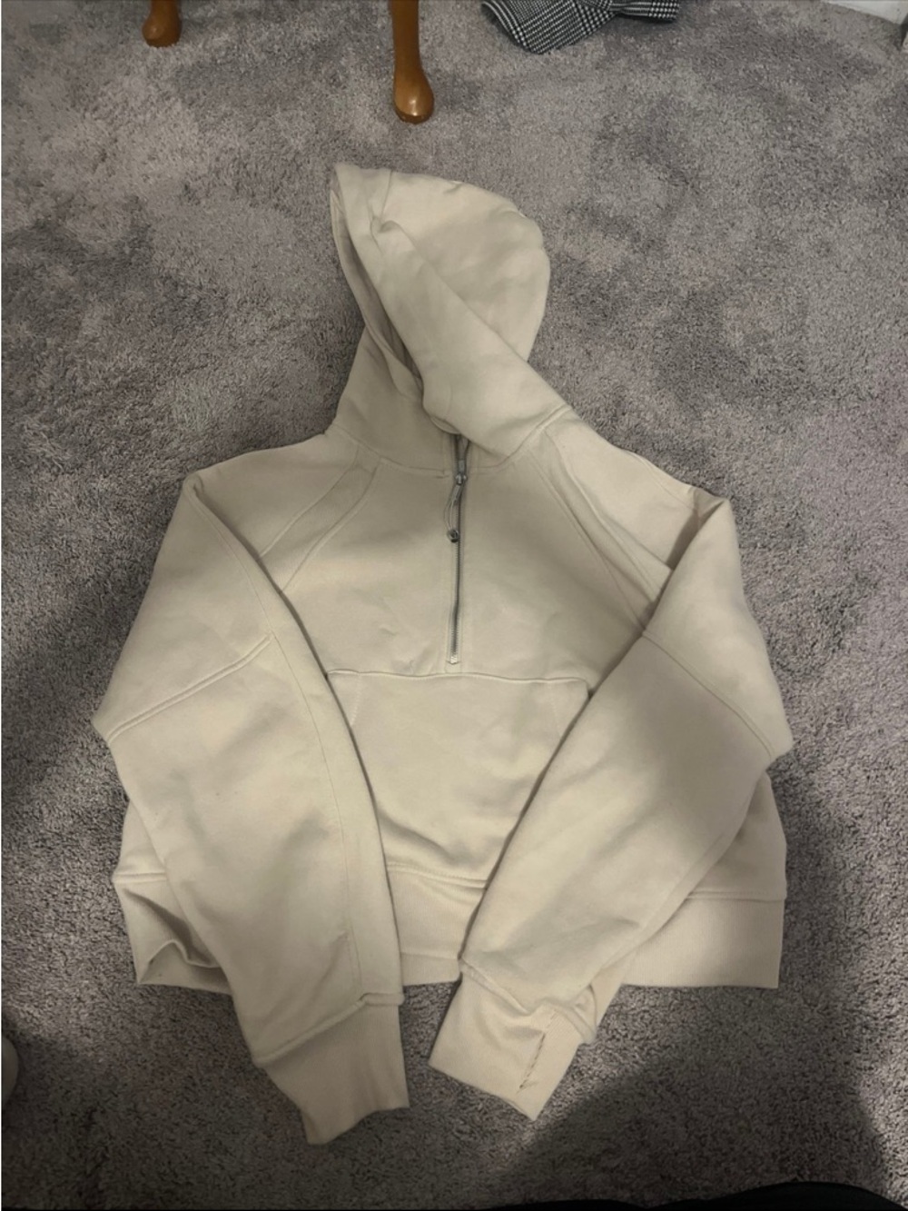 Women’s Half-Zip Hooded Pullover Sweatshirt in Cream